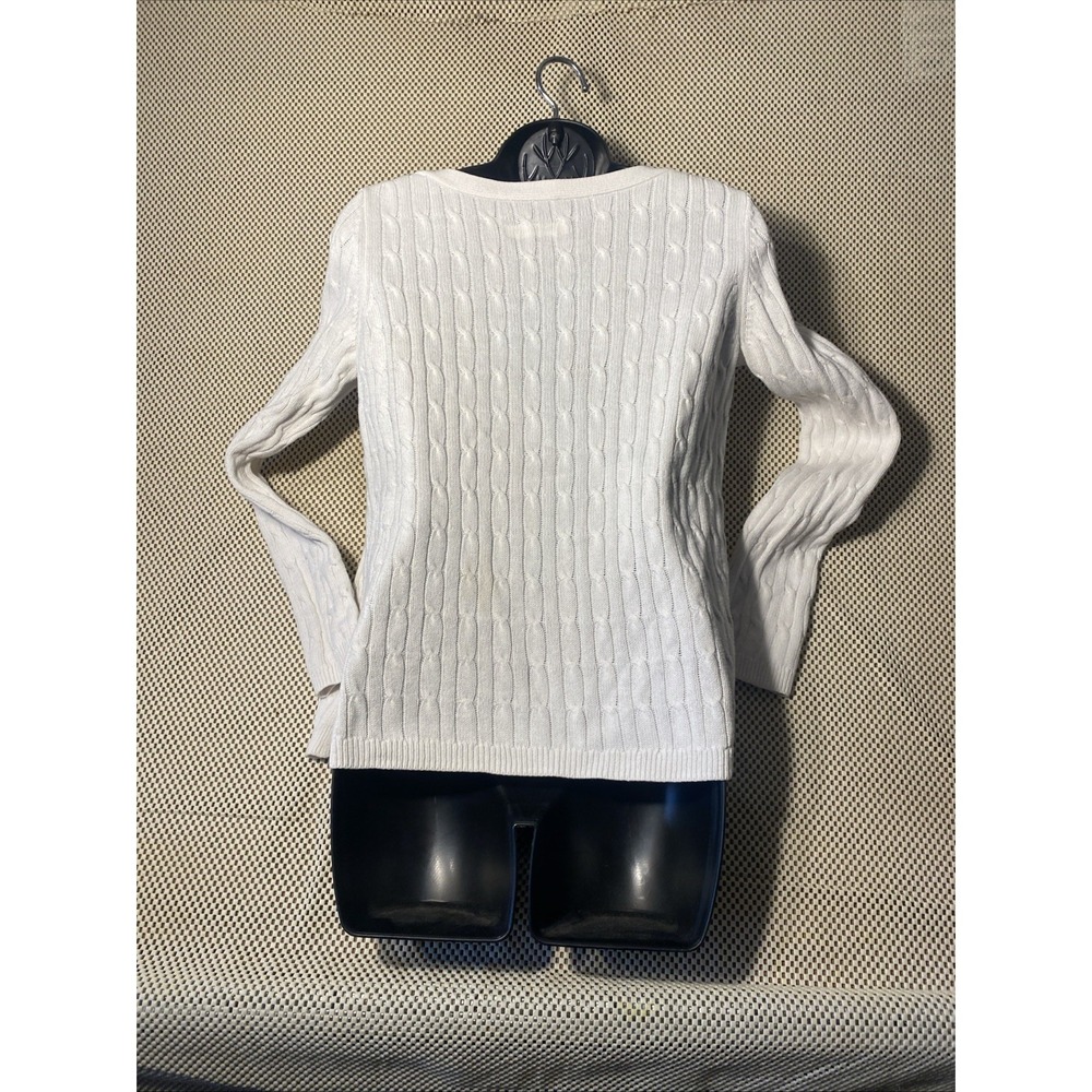 Talbots Cable Knit Sweater Womens MP Eleanor Tweedle Gold Accent Buttons - Picture 3 of 4